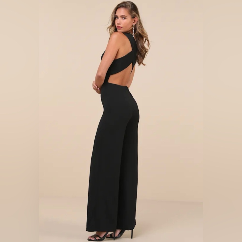 NWT Lulus Thinking Out Loud Black Backless Jumpsuit Size XS Criss Cross Back‎ - Picture 2 of 14
